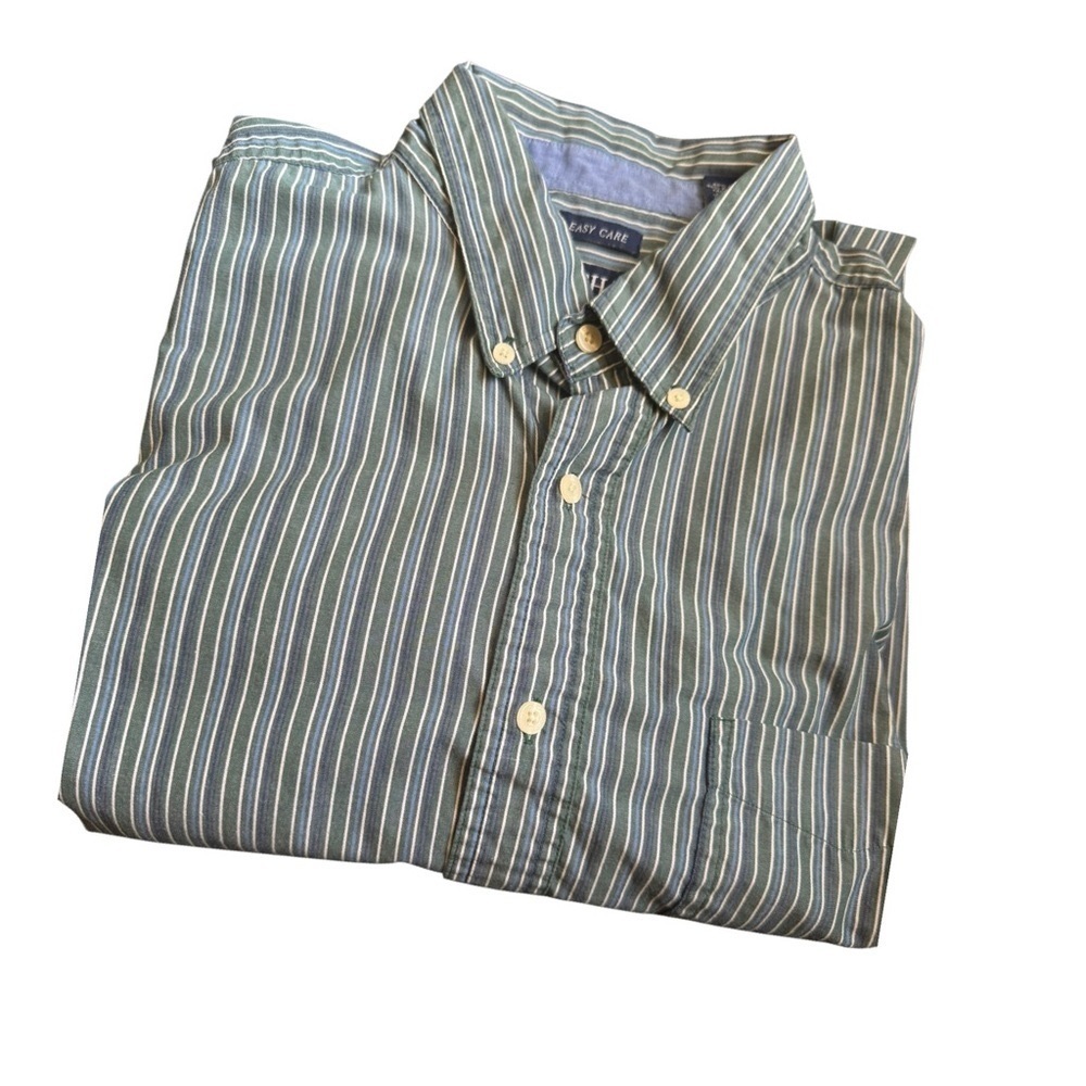 Chaps Long Sleeve Striped Shirt Button Down Shirt Green XL